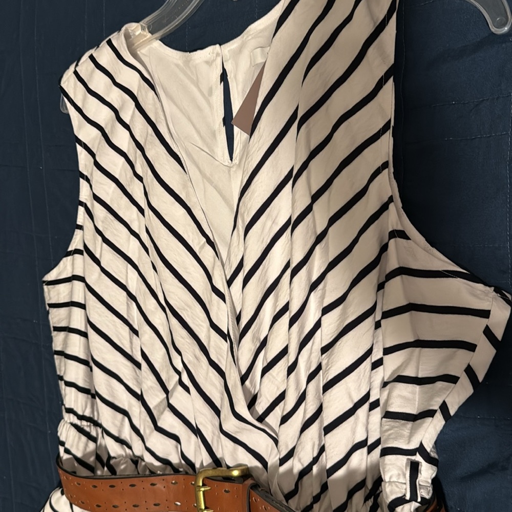J Jill A-Line Striped Sleeveless Midi Dress with rope tie belt, XL 16 18 Petite - Picture 10 of 11